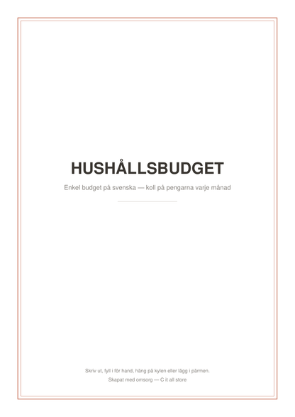 Hushållsbudget — komplett budgetpaket på svenska (printbar PDF)