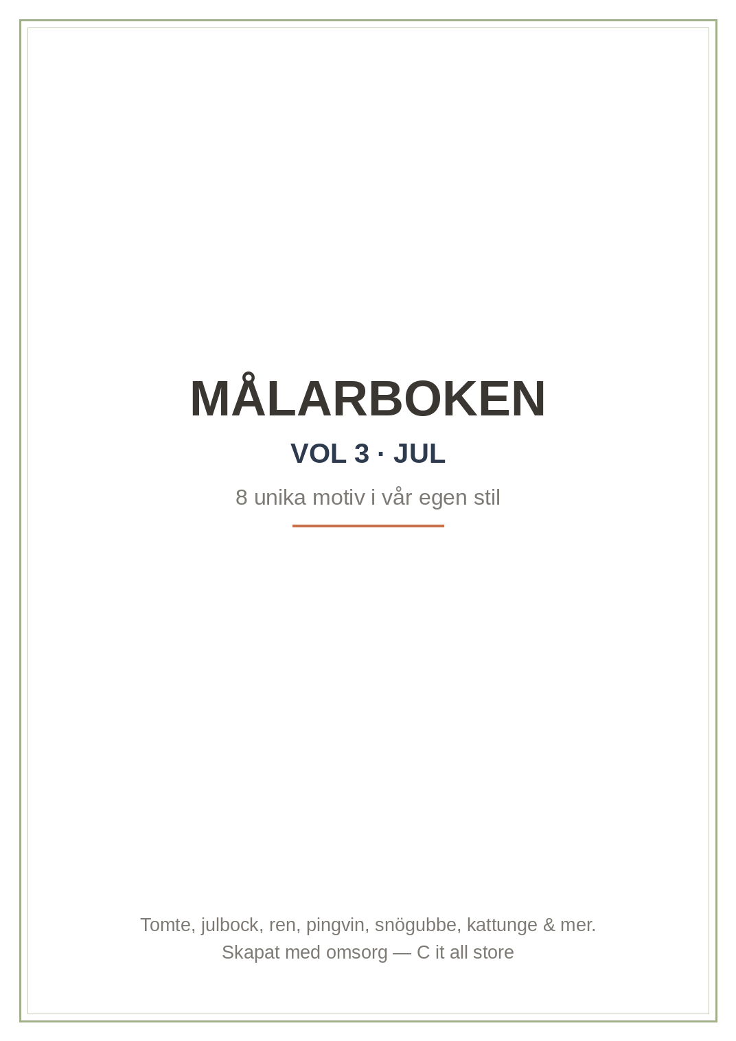 Målarboken vol. 3 — Jul: 8 unika julmotiv att färglägga (printbar PDF)
