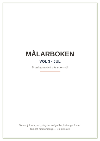 Målarboken vol. 3 — Jul: 8 unika julmotiv att färglägga (printbar PDF)