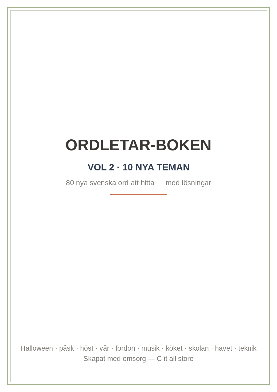 Ordletar-boken vol. 2 — 10 nya teman, 80 svenska ord att hitta + lösningar (printbar PDF)