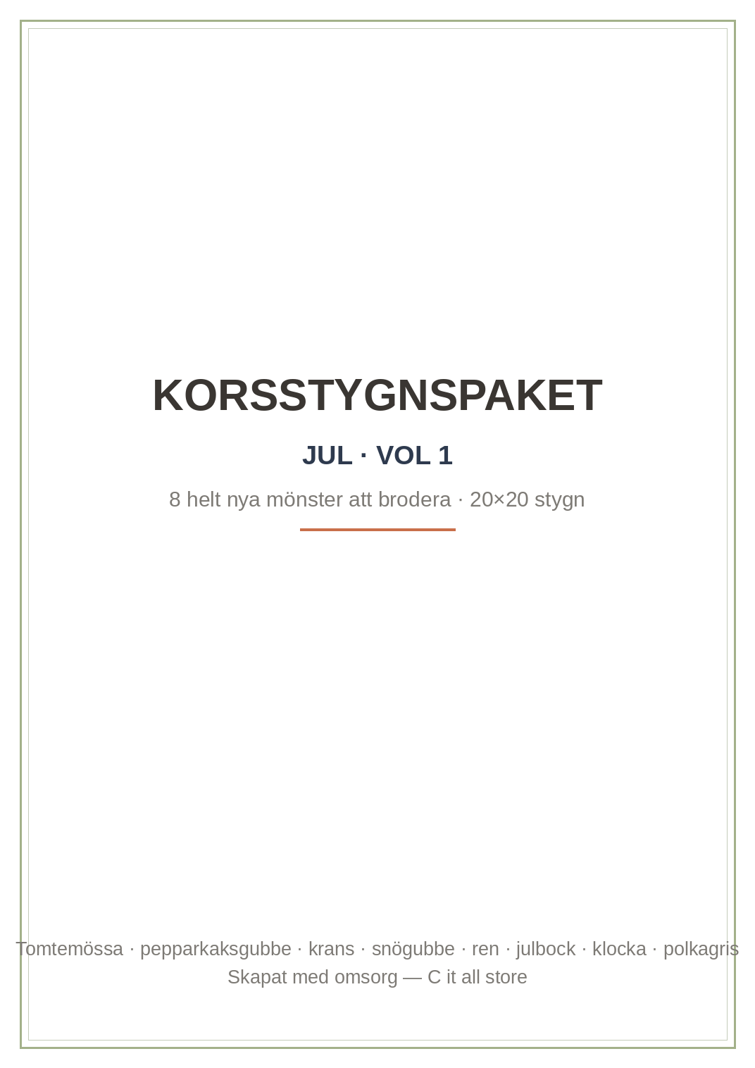 Korsstygnspaket Jul vol. 1 — 8 julmönster att brodera (printbar PDF)