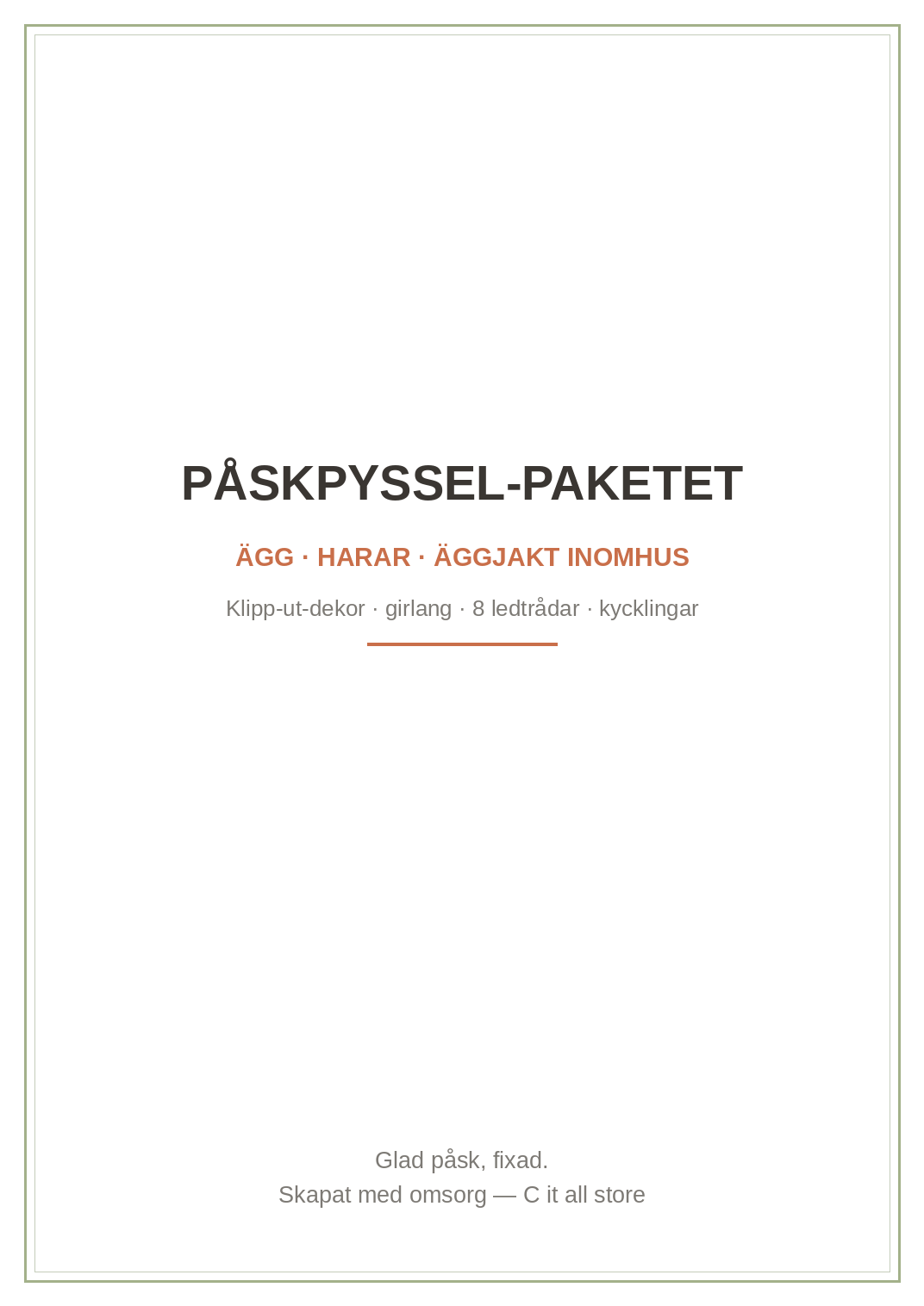 Påskpyssel-paketet — ägg-dekor, hare-girlang, äggjakt-ledtådar inomhus & kycklingar (printbar PDF)