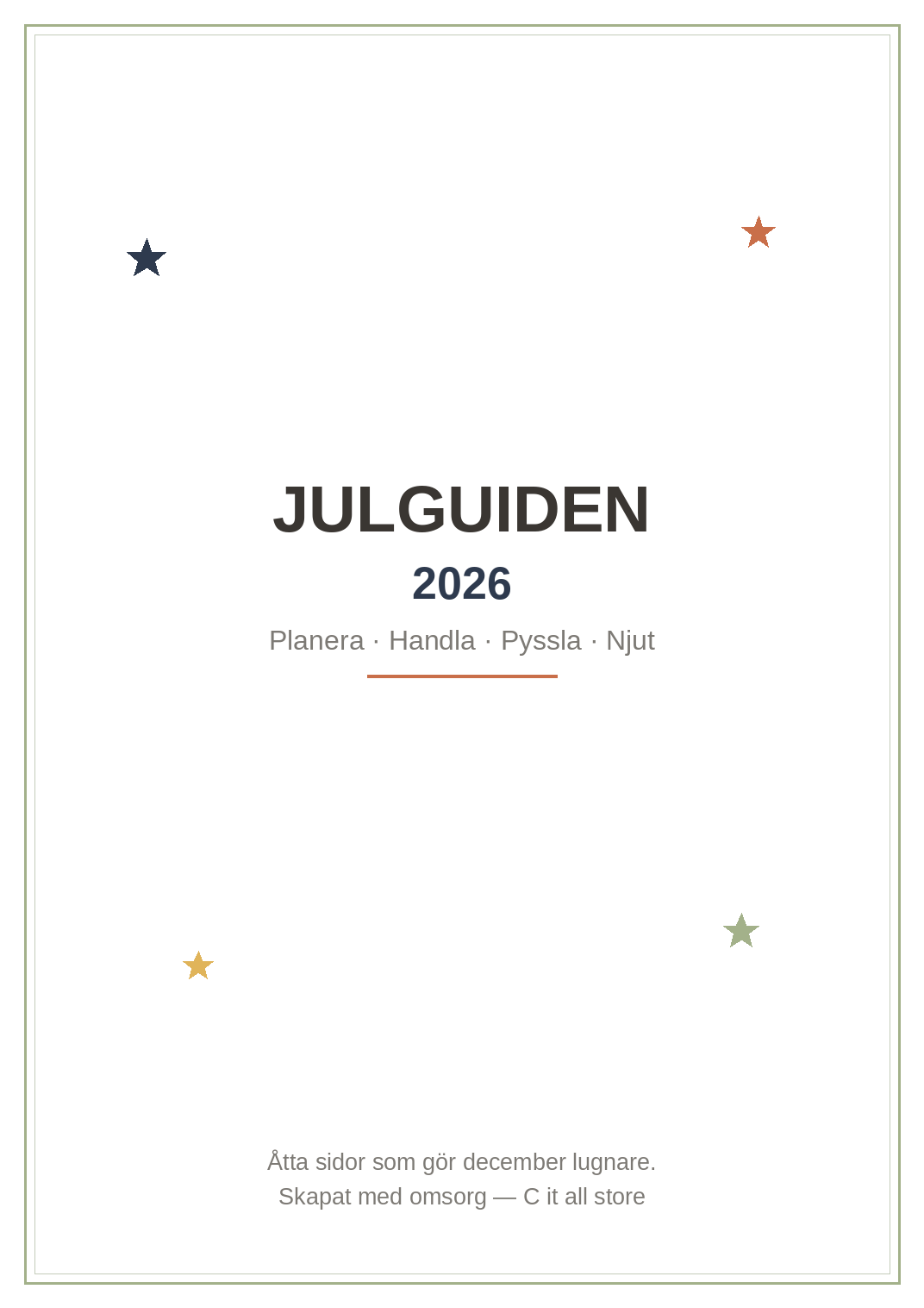 Julguiden 2026 — planera julen utan stress (printbar guide, PDF)