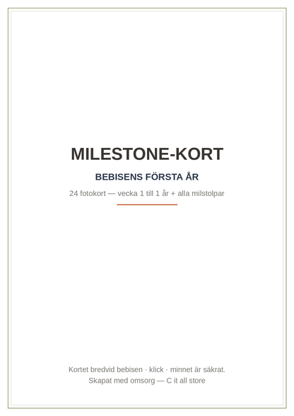 Milestone-kort bebis — 24 fotokort för bebisens första år (printbar PDF)