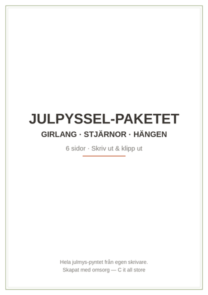 Julpyssel-paketet — girlang, stjärnor & hängen att skriva ut (PDF)