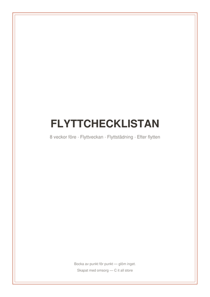 Flyttchecklistan — före, under & efter flytten inkl. flyttstädning (printbar PDF)