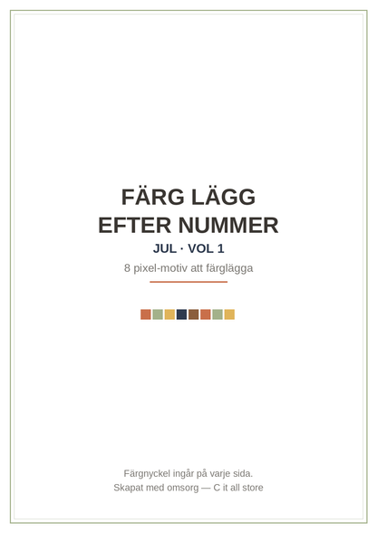 Färglägg efter nummer — Jul vol. 1: 8 pixel-motiv (printbar PDF)