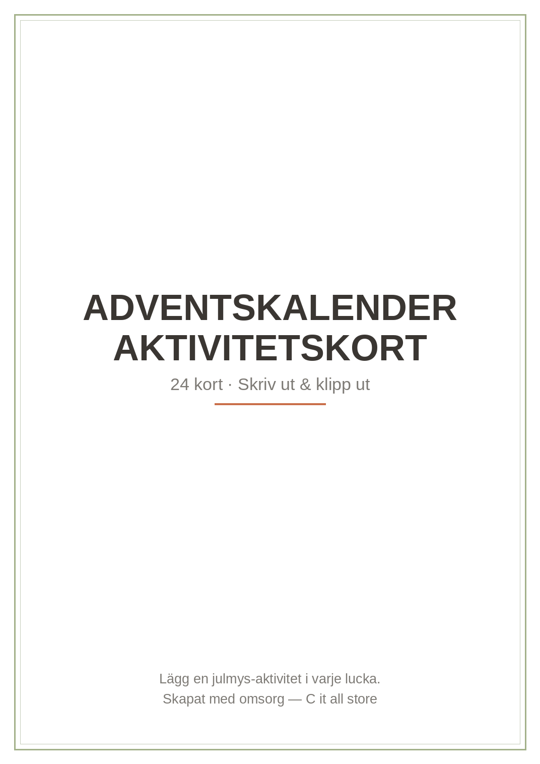 Adventskalender aktivitetskort — 24 julmys-kort att skriva ut (PDF)