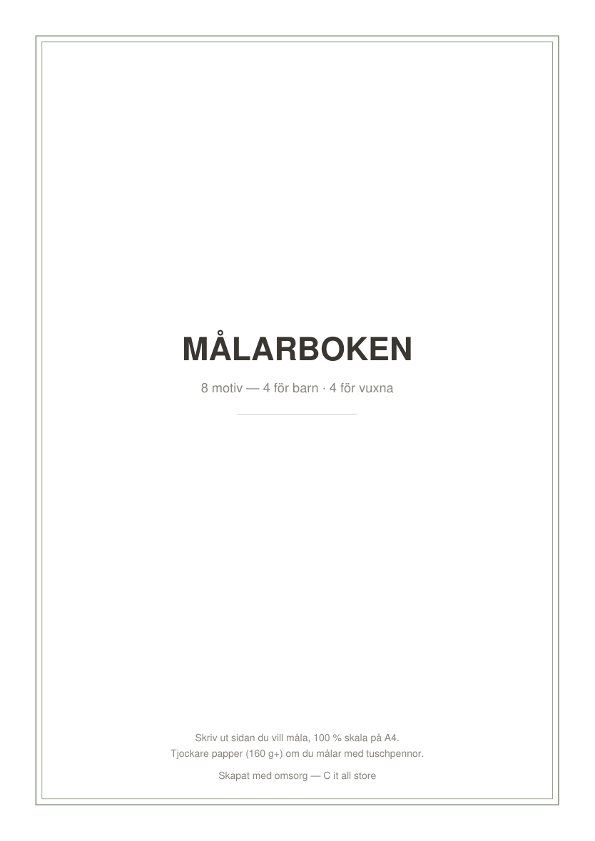 Målarboken vol. 1 — 8 färgläggningssidor för barn & vuxna (printbar PDF)