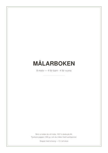 Målarboken vol. 1 — 8 färgläggningssidor för barn & vuxna (printbar PDF)