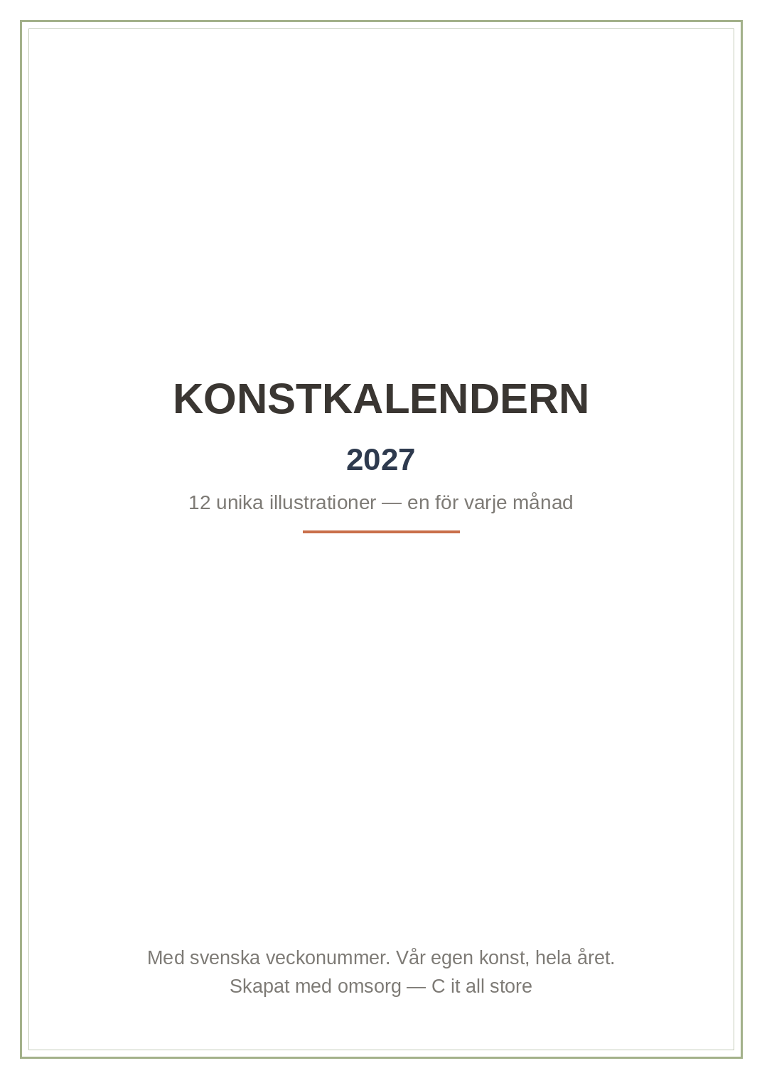 Konstkalendern 2027 — 12 unika illustrationer, en för varje månad (printbar PDF)