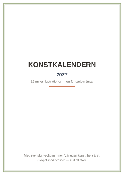 Konstkalendern 2027 — 12 unika illustrationer, en för varje månad (printbar PDF)