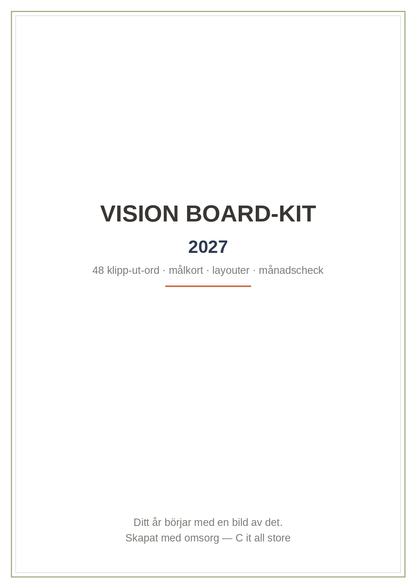 Vision board-kit 2027 — 48 klipp-ut-ord, målkort, layouter & månadscheck (printbar PDF)