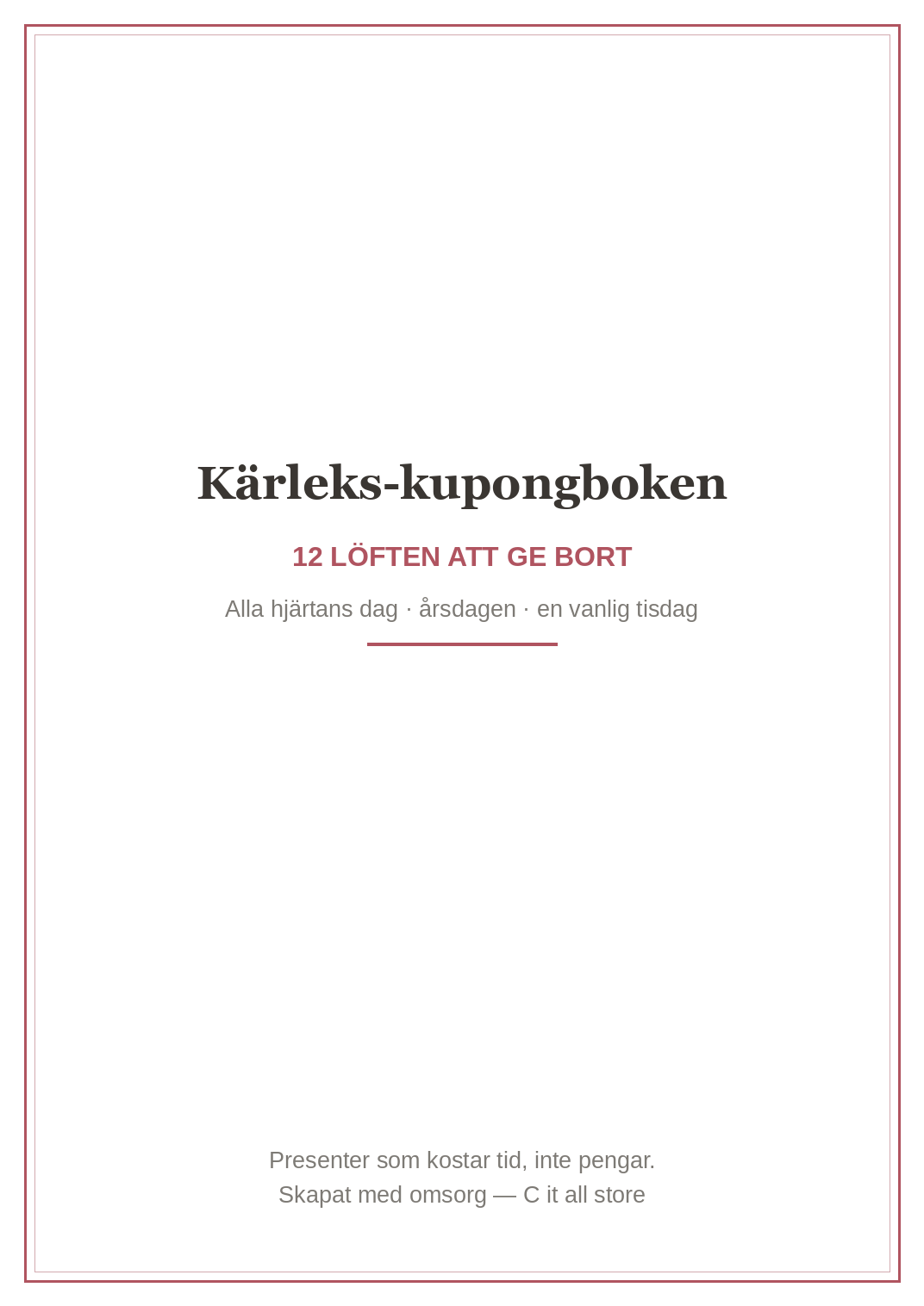Kärleks-kupongboken — 12 klipp-ut-kuponger för partnern + 4 blanka (printbar PDF)
