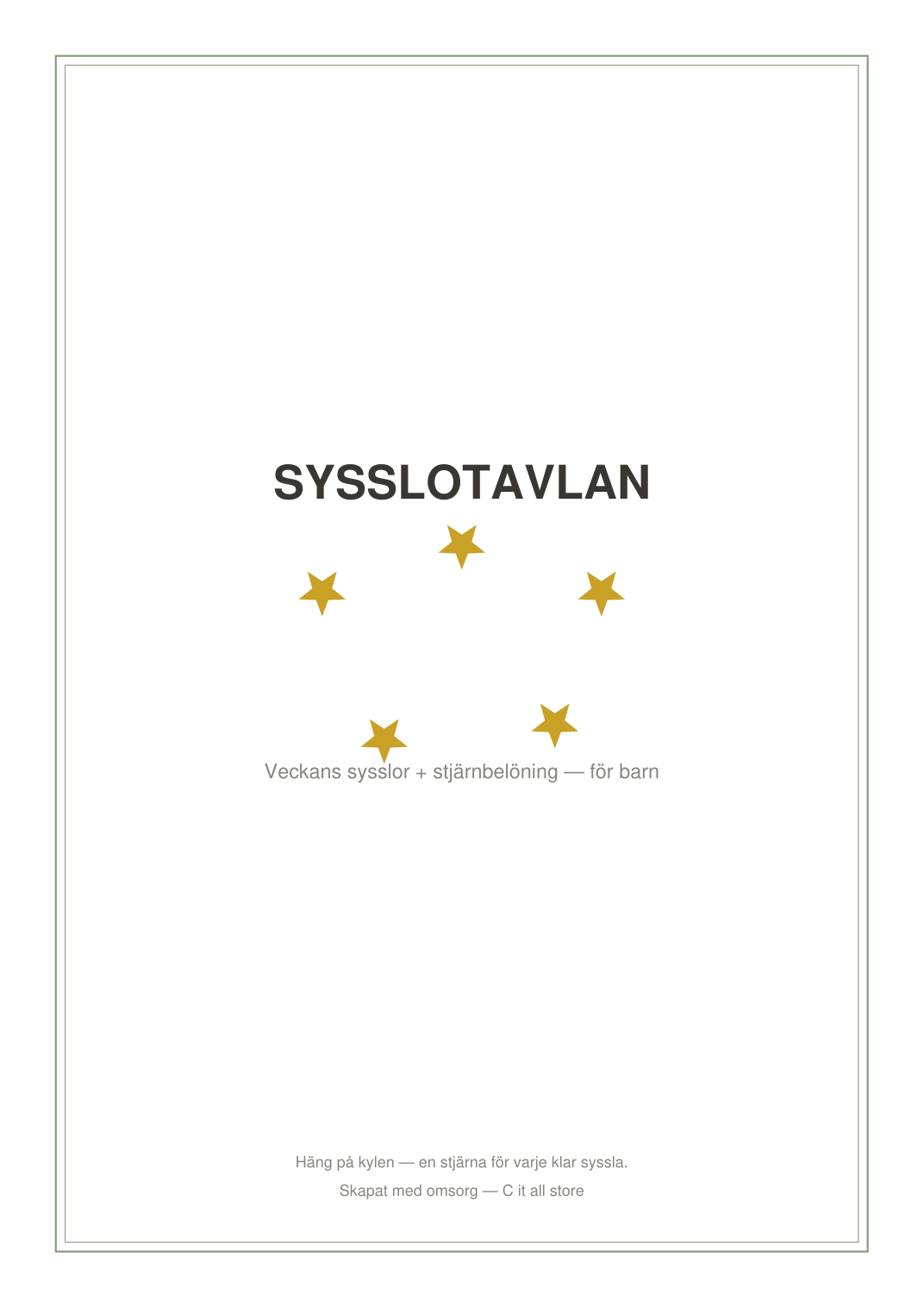 Sysslotavlan för barn — veckosysslor & stjärnbelöning (printbar PDF)