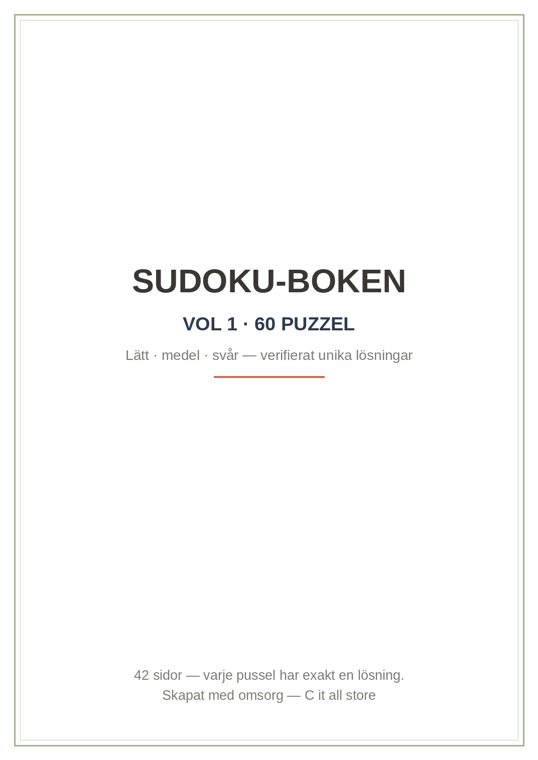 Sudoku-boken vol. 1 — 60 pussel lätt/medel/svår + lösningar (printbar PDF)