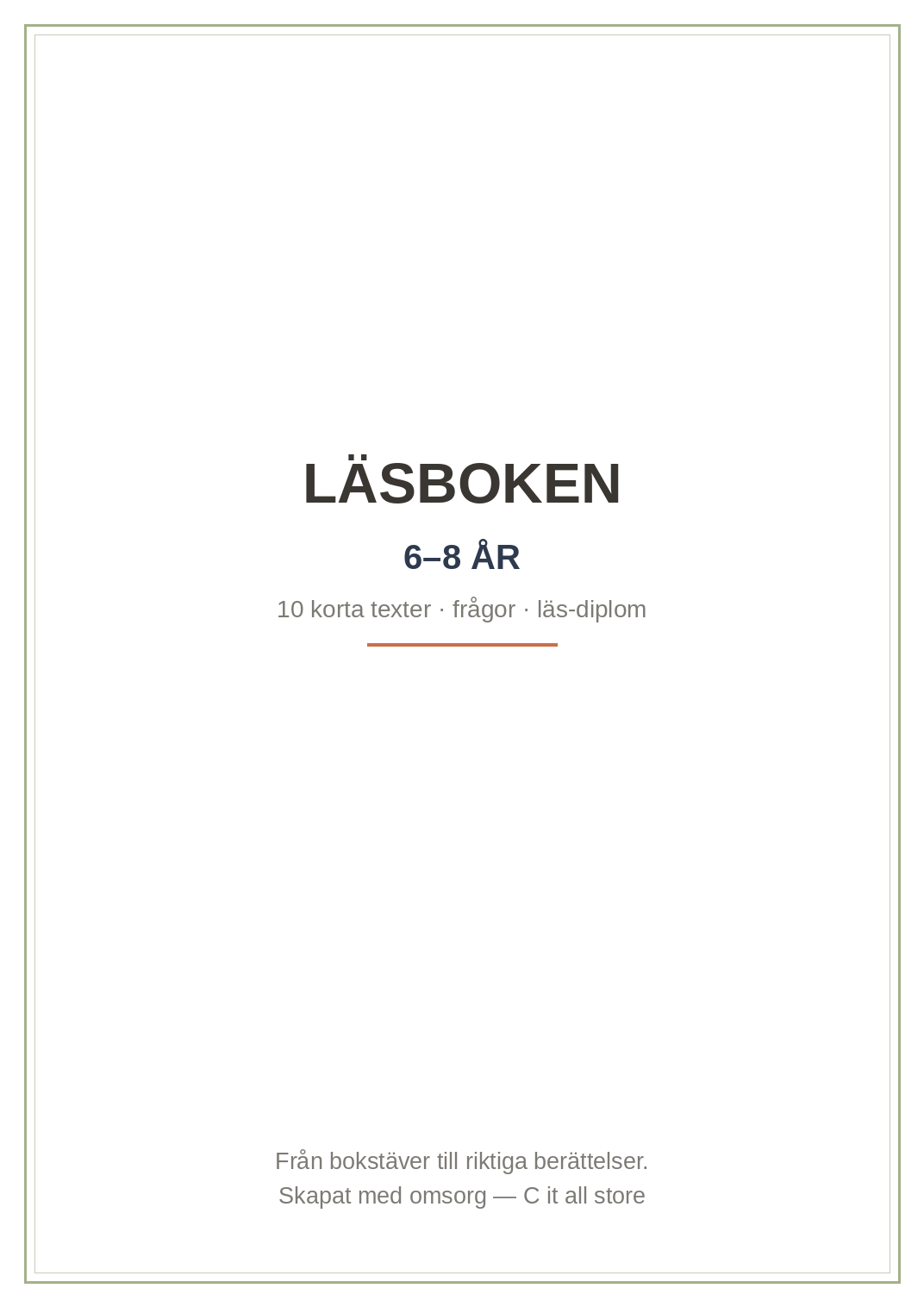 Läsboken 6–8 år — 10 korta texter med frågor + läs-diplom (printbar PDF)