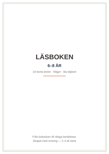 Läsboken 6–8 år — 10 korta texter med frågor + läs-diplom (printbar PDF)