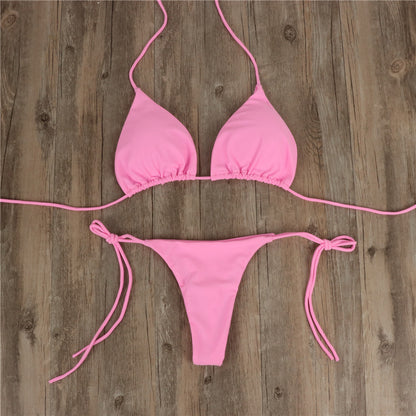 2 st halterneck snörning bikini för kvinnor sommar enfärgad sexig split rem justerbar baddräkt
