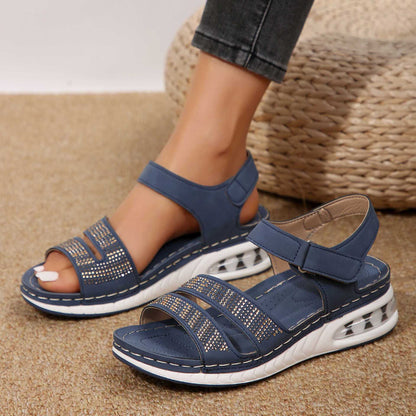 Sommar Rhinestone Wedges Sandaler Casual Sport Luftkudde Botten Strandskor För Kvinnor Romerska Sandaler