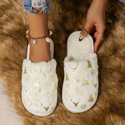 Christmas Plush Closed Toe Open Toe Cotton Slippers
