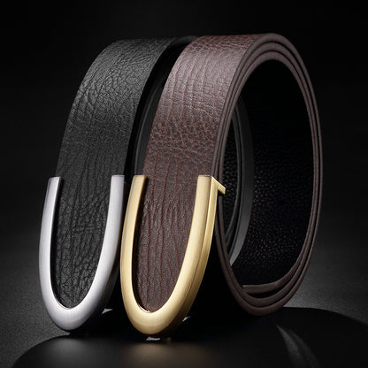 Men's Casual Business Smooth Buckle Fashion Leather Belt - Professional Flow