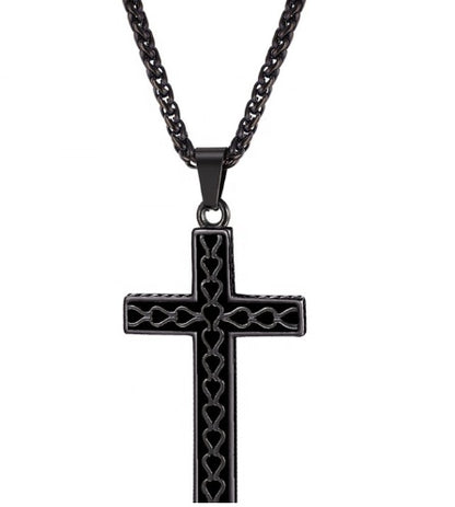 Bijoux chrétiens plaqués or en acier inoxydable 316L, collier croix vintage noir unique pour hommes avec chaîne 