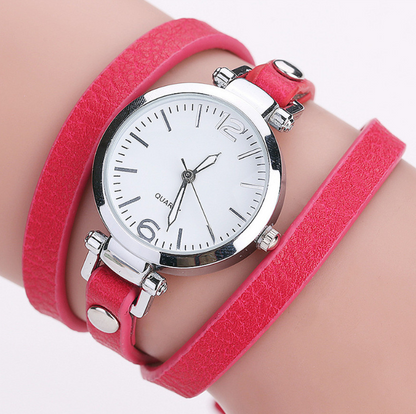 Montre-Bracelet circulaire pour femmes, bracelet en PU, alliage Simple, petit cadran, montre pour femmesM