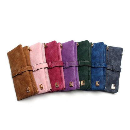 Korean version of the retro matte leather two-fold draw long wallet multi-card lady wallet