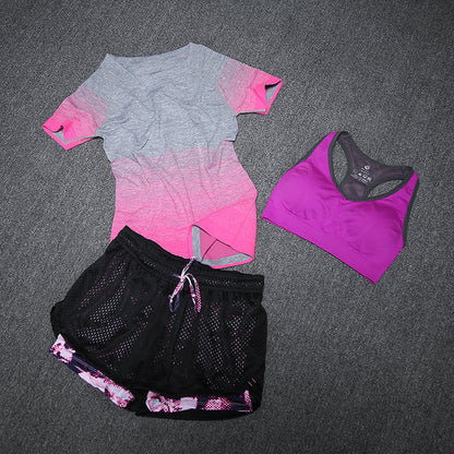 Costume de Yoga pour femmes, ensemble de 3 pièces, soutien-gorge, manches courtes, vêtements de Sport, course, Fitness, entraînement, nouvelle collection, été 