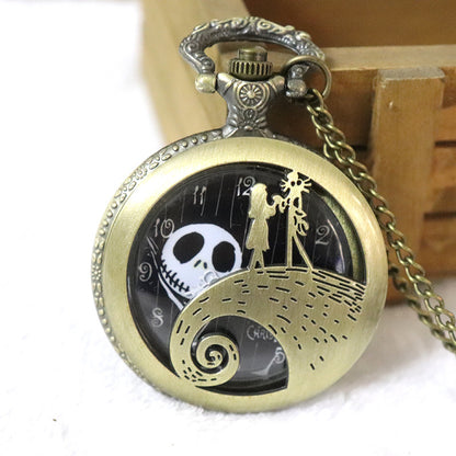 Retro flip quartz pocket watch