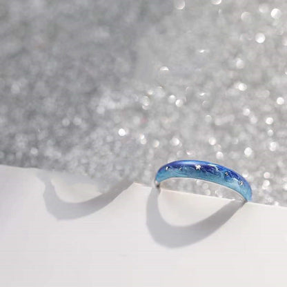 Blue Starry Sky Lovers Rings For Men And Women