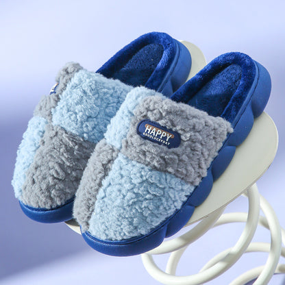 Color-matching Home Slippers Winter EVA Thick-soled Warm Plush Cotton Slippers Women Men Indoor Anti Slip House Shoes