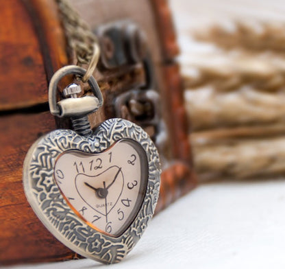 Brown cut peach heart pocket watch