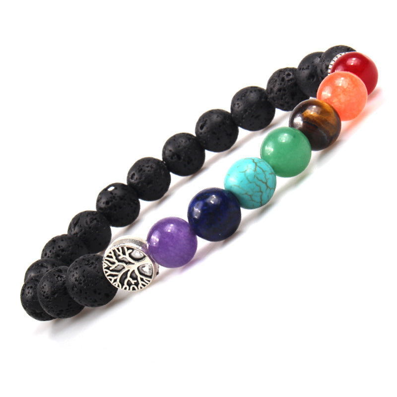 Handgjorda Black Lava Seven Chakra Healing Balance Beaded Armband