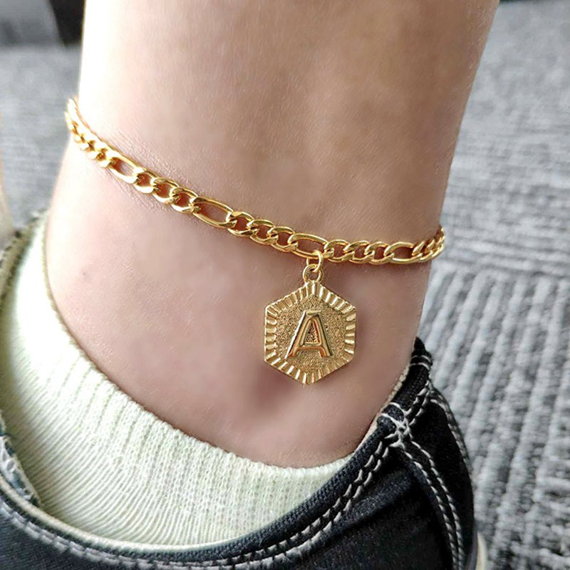 26 Alfabet Bokstav Vristband Guld Färg Foot Chain Armband 