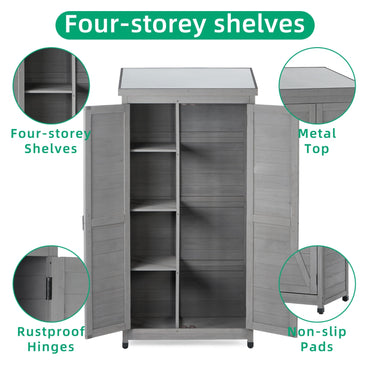 Outdoor Storage Cabinet With Metal Top, 68Tall Garden Shed For Yard