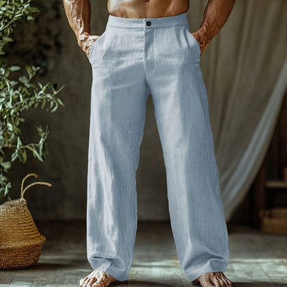 Men's Linen Button Slant Pocket Breathable Trousers