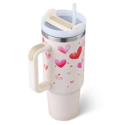 Tasse thermique de cadeau de saint valentin tasse d'isolation de café de paille de 40oz avec la poignée bouteille d'eau portative d'acier inoxydable de voiture tasse thermique sans BPA de voyage de grande capacité