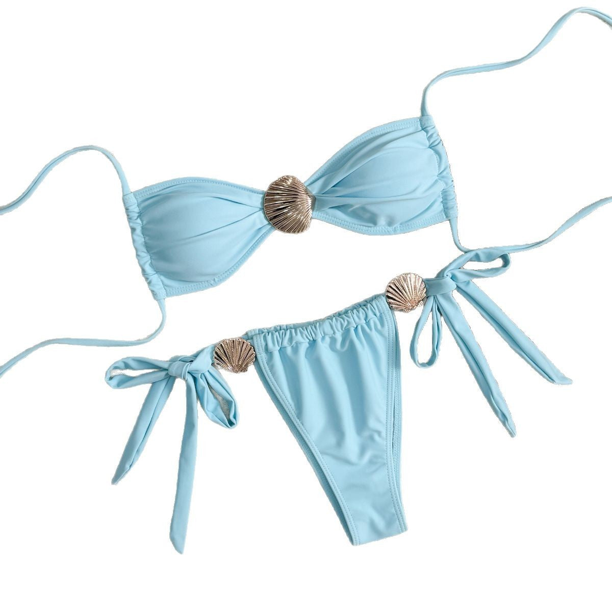 Bikini Sexy Metal Shell High Waist Lace-up Swimsuit For Women