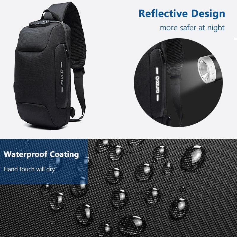 Multifunctional Shoulder Bag Anti-Theft Waterproof Chest Bag USB