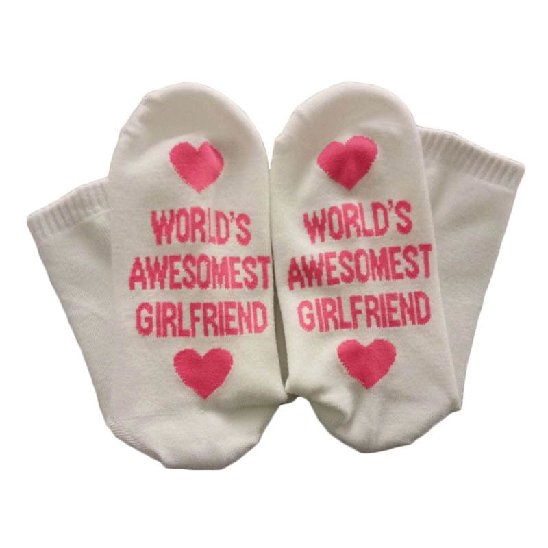 Chaussettes unisexes en coton pour hommes et femmes, chaussettes amusantes avec lettres imprimées, pour petit ami, petite amie, cadeau de saint valentin