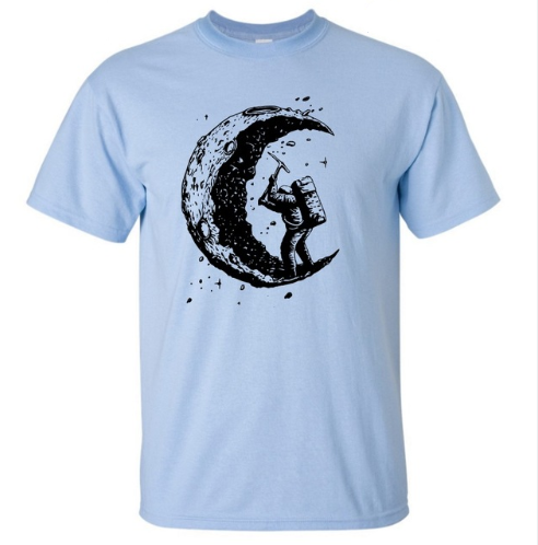 Digging The Moon Print Casual Herr O-ringade T-shirts Mode Herrtröjor Herr T-shirt Kortärmad Herr T-shirt 