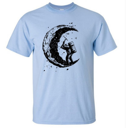 Digging The Moon Print Casual Herr O-ringade T-shirts Mode Herrtröjor Herr T-shirt Kortärmad Herr T-shirt 