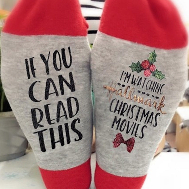 Chaussettes à vin avec lettres d'art créatif d'hiver, cadeau de noël si vous pouvez lire, regarder des films de noël, pour la maison, nouvelle collection