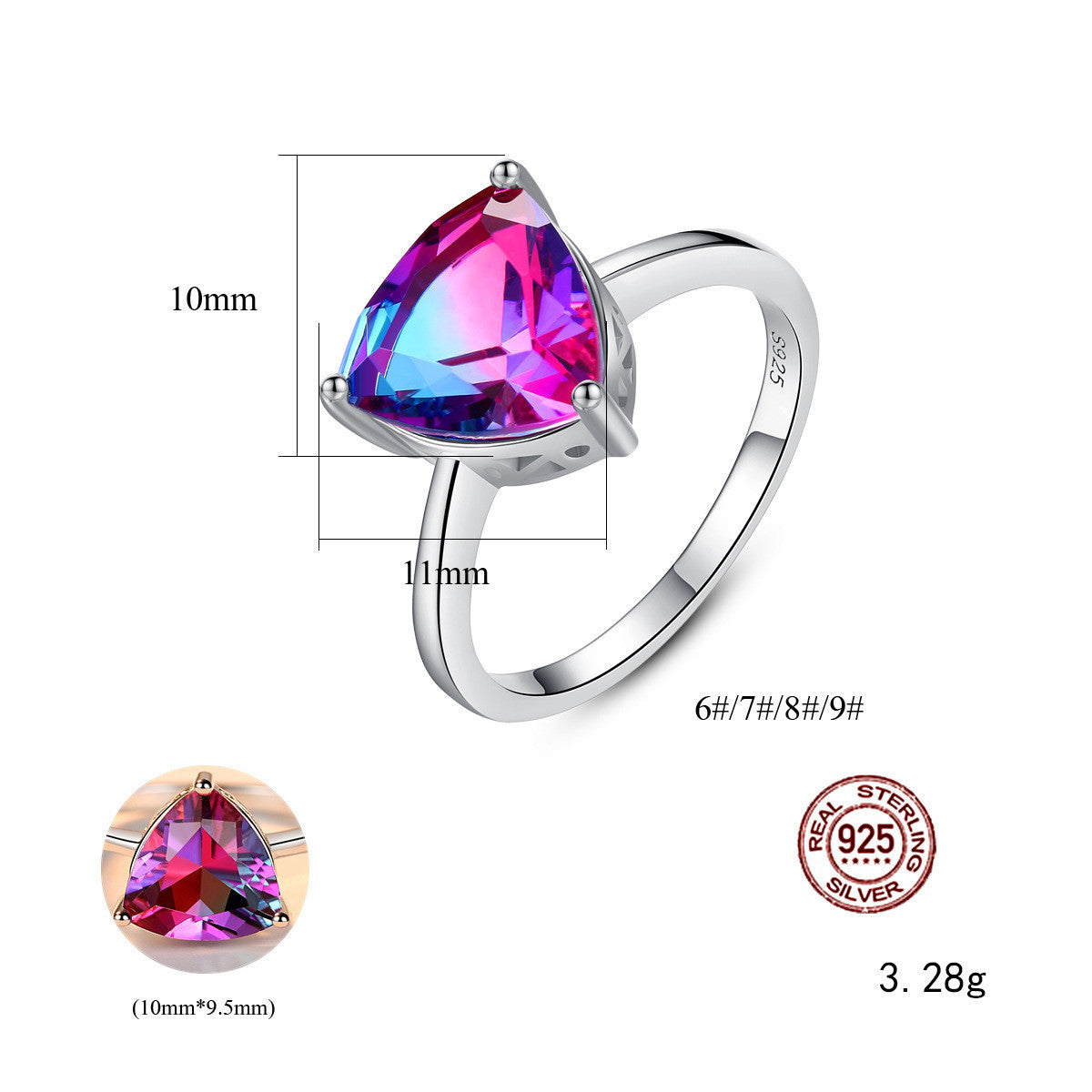 S925 Sterling Silver Ring Rainbow Stone Smycken Ring