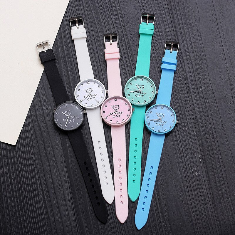 Cartoon Kids Quartz Watch Silicone Candy Color Student Watch Girls Clock Fashion Cat Watches Children Wristwatch Ladies Watch