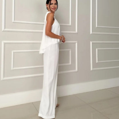 Fashion Loose Sleeveless Top Wide-leg Casual Pants Solid Color Two-piece Set