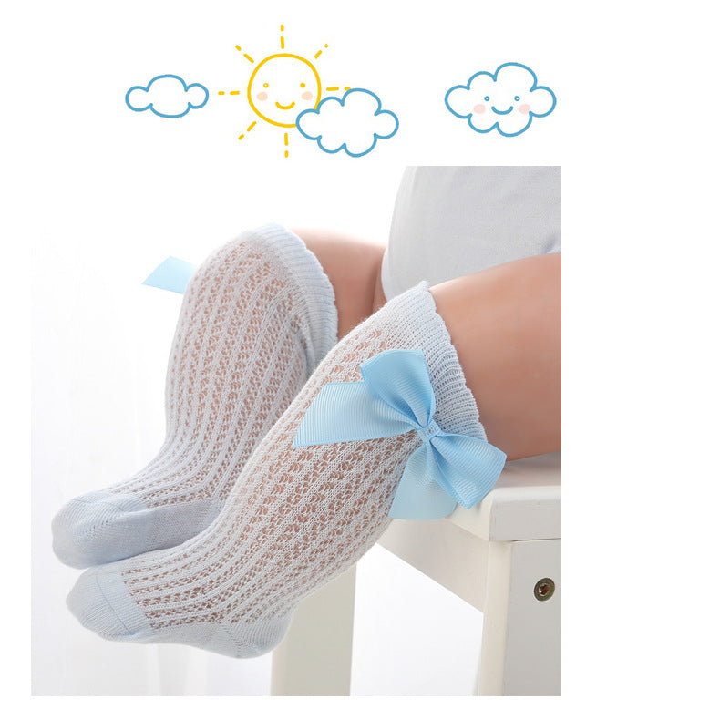 Chaussettes hautes pour bébés, nourrissons, enfants en bas âge, filles et garçons, collants chauffe-jambes, nœud en ruban, coton solide, extensible, mignon et charmant