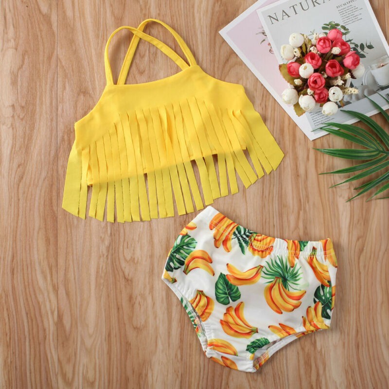 Maillot de bain à pompons imprimé banane